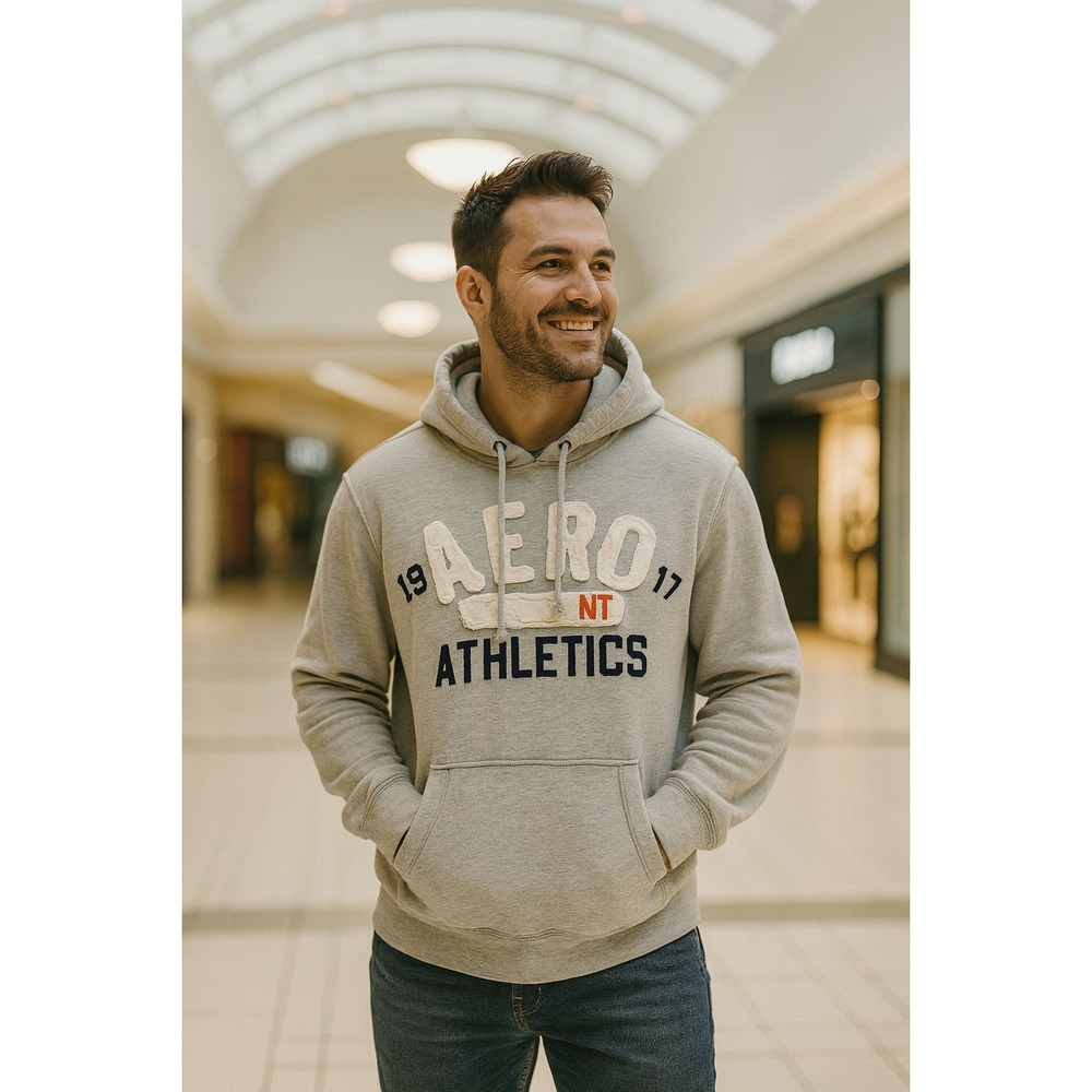 Aeropostale‎ NY Streetwear Grunge 2000s Spell Out Y2K Gray Hooded M Sweatshirt